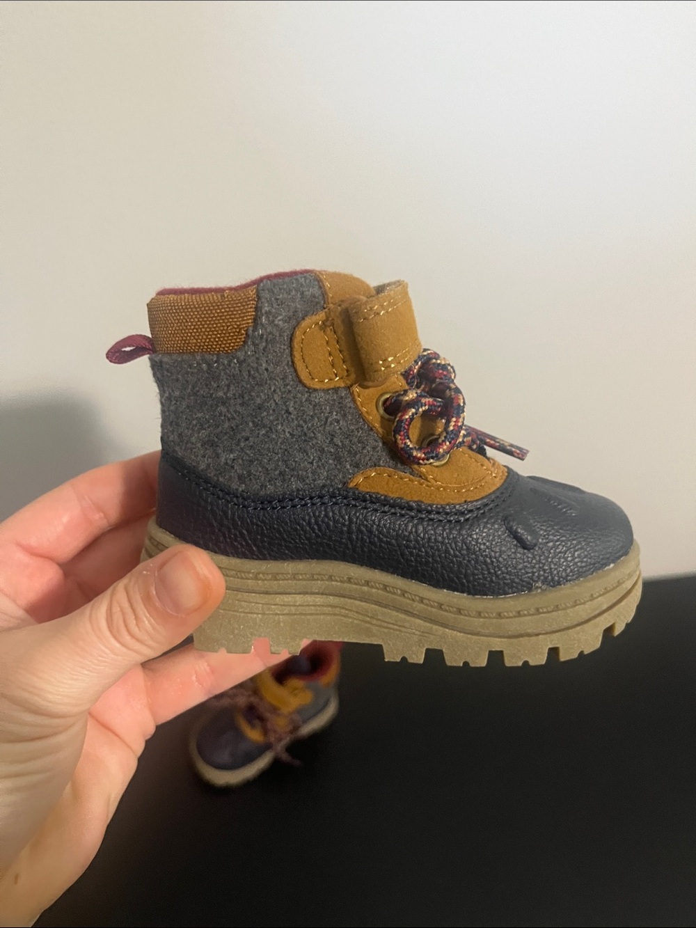 Carter's Navy, Tan and Burgundy Toddler Trail Boots - Picture 3 of 4